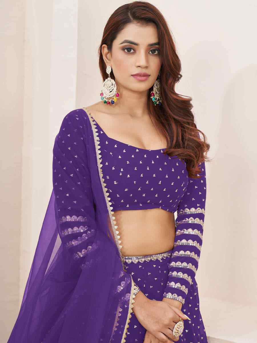 Violet Georgette Embroidered Festival Mehendi Traditional Lehenga Choli