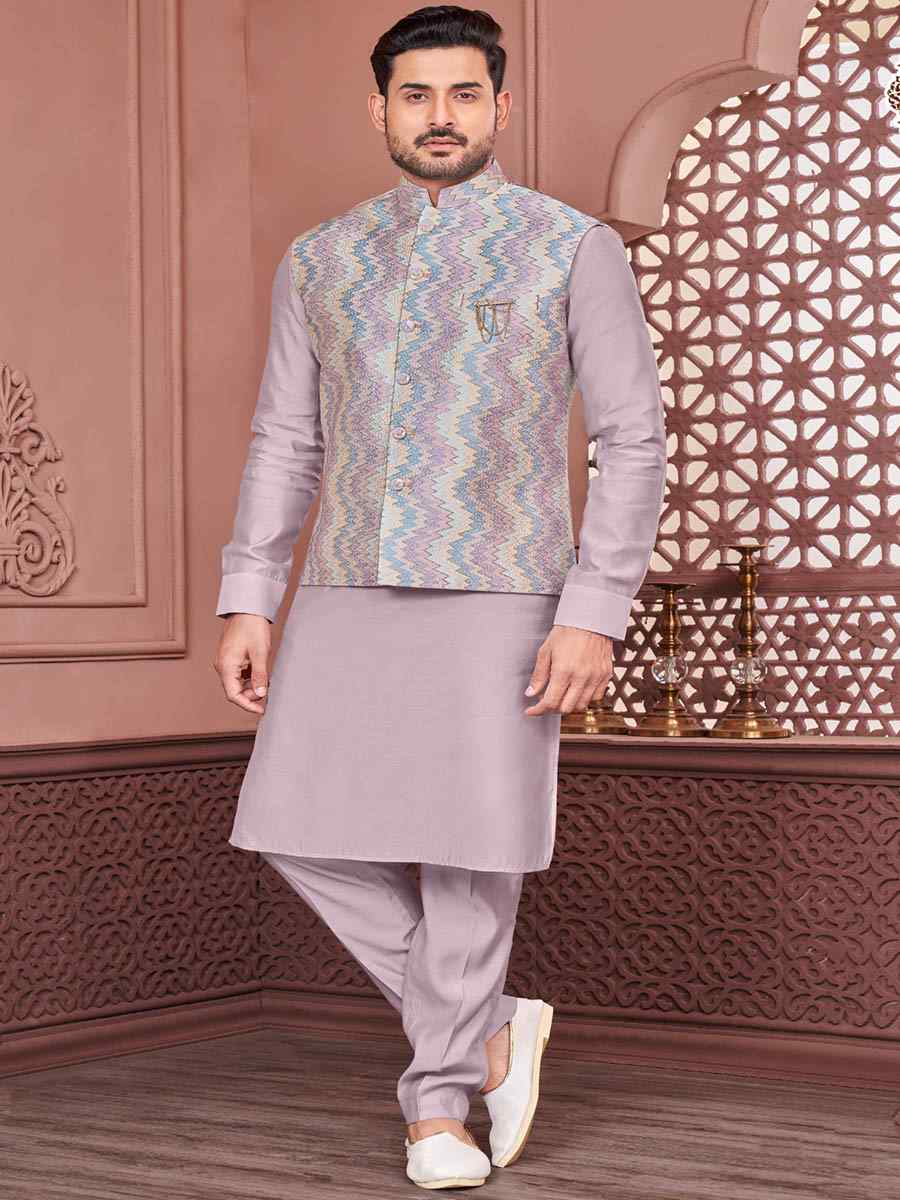 Violet Art Banarasi Silk Woven Festival Wedding Kurta