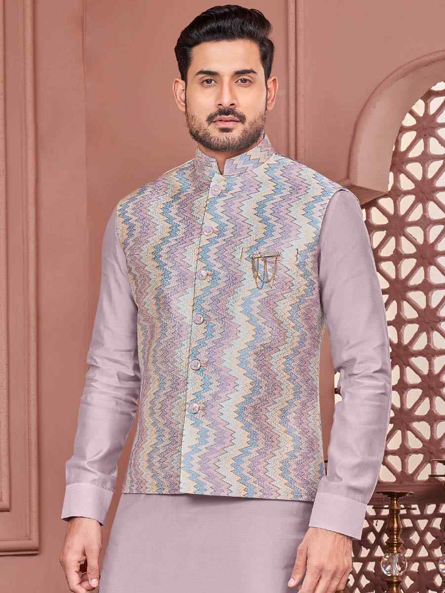 Violet Art Banarasi Silk Woven Festival Wedding Kurta