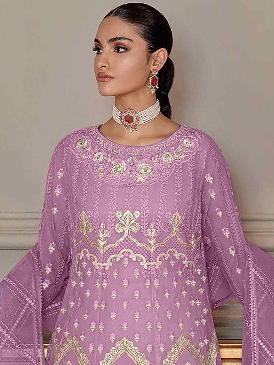 Violet Heavy Butterfly Net Embroidered Festival Party Palazzo Pant Salwar Kameez