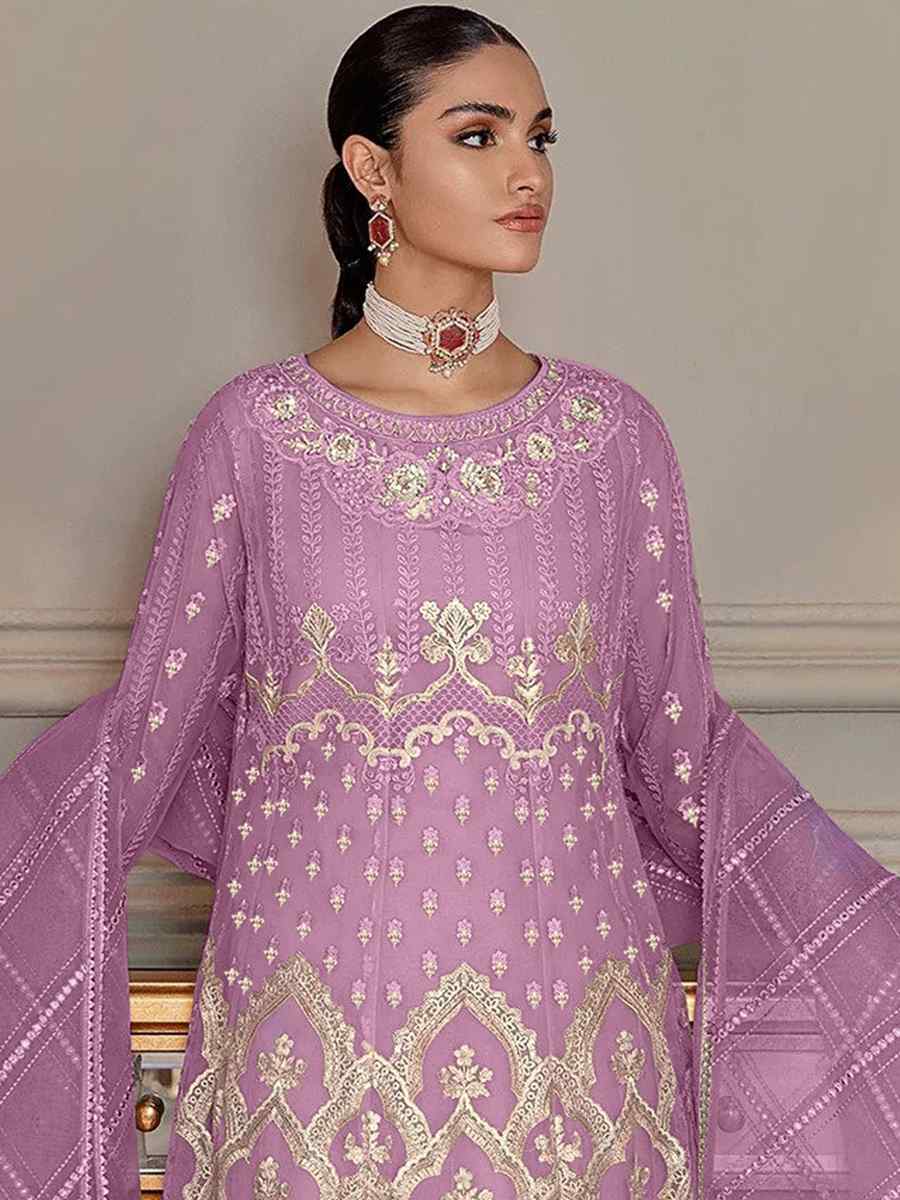 Violet Heavy Butterfly Net Embroidered Festival Party Palazzo Pant Salwar Kameez