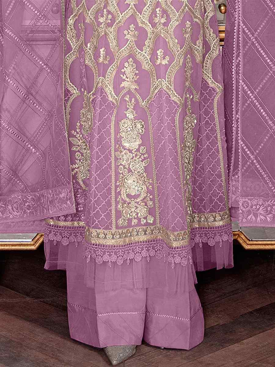 Violet Heavy Butterfly Net Embroidered Festival Party Palazzo Pant Salwar Kameez