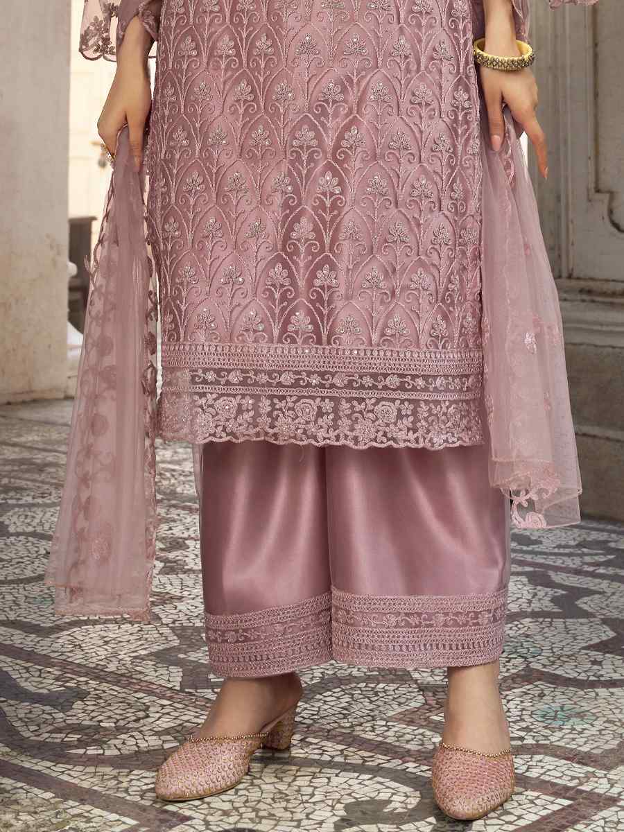 Violet Heavy Butterfly Net Embroidered Festival Wedding Pant Salwar Kameez
