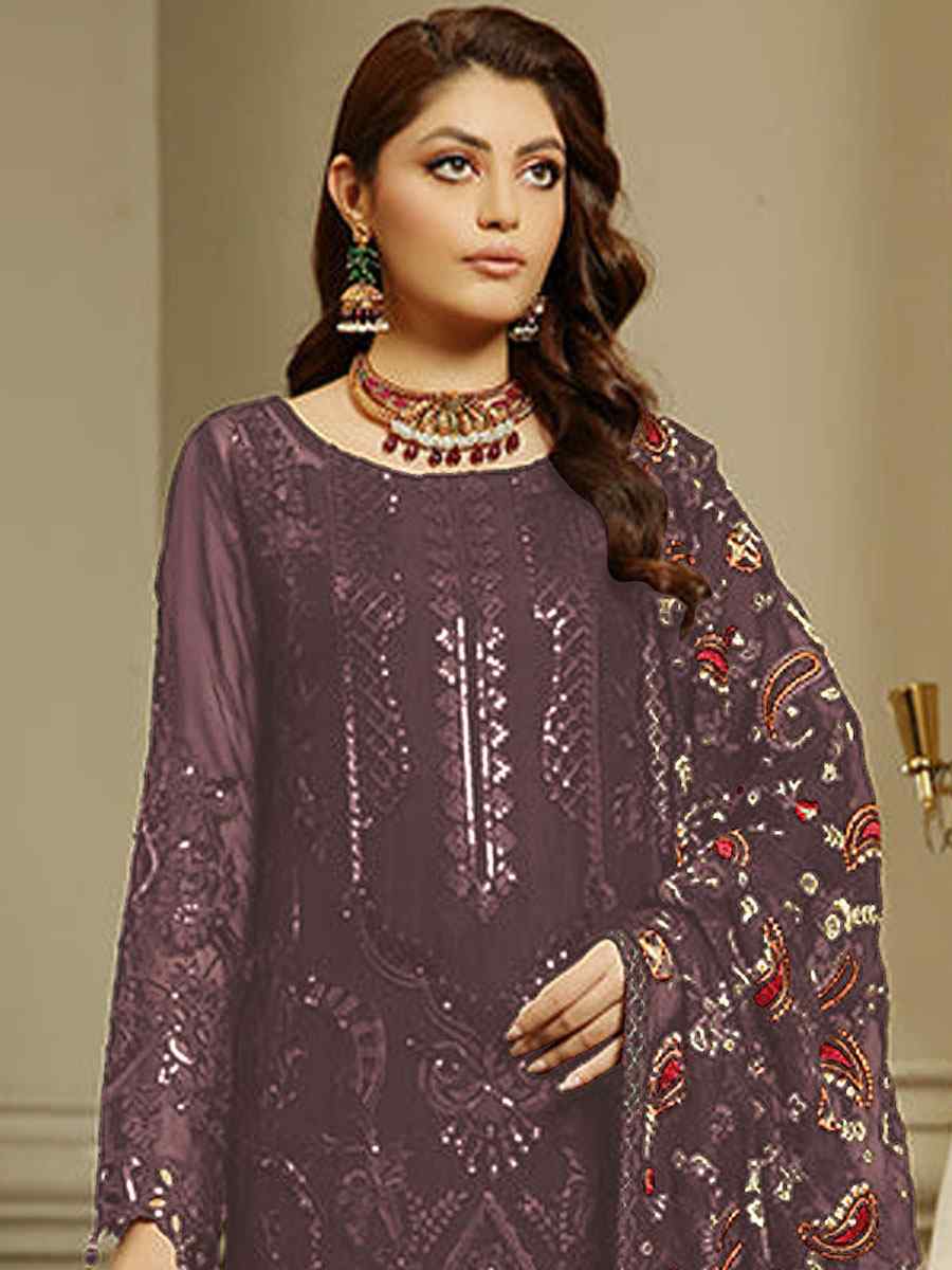 Violet Heavy Faux Georgette Embroidered Festival Party Pant Salwar Kameez