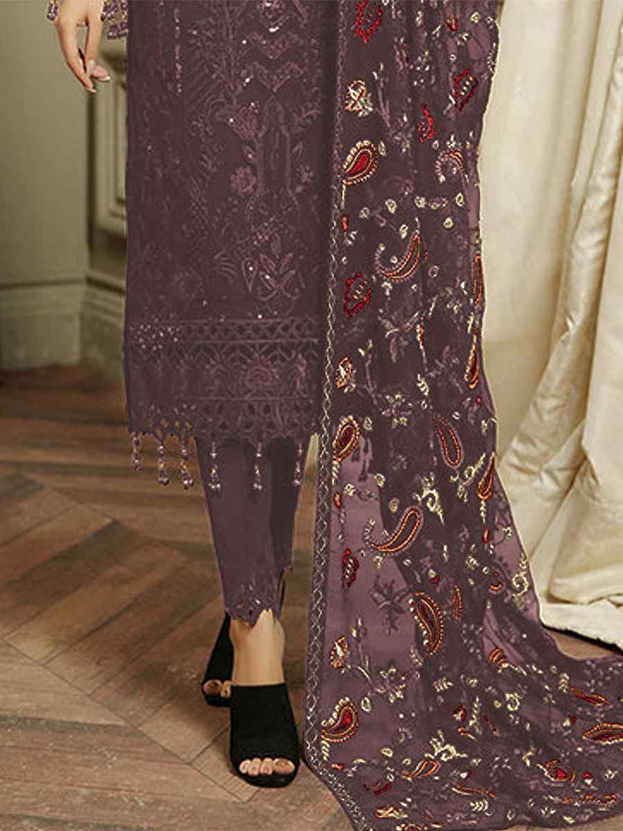 Violet Heavy Faux Georgette Embroidered Festival Party Pant Salwar Kameez