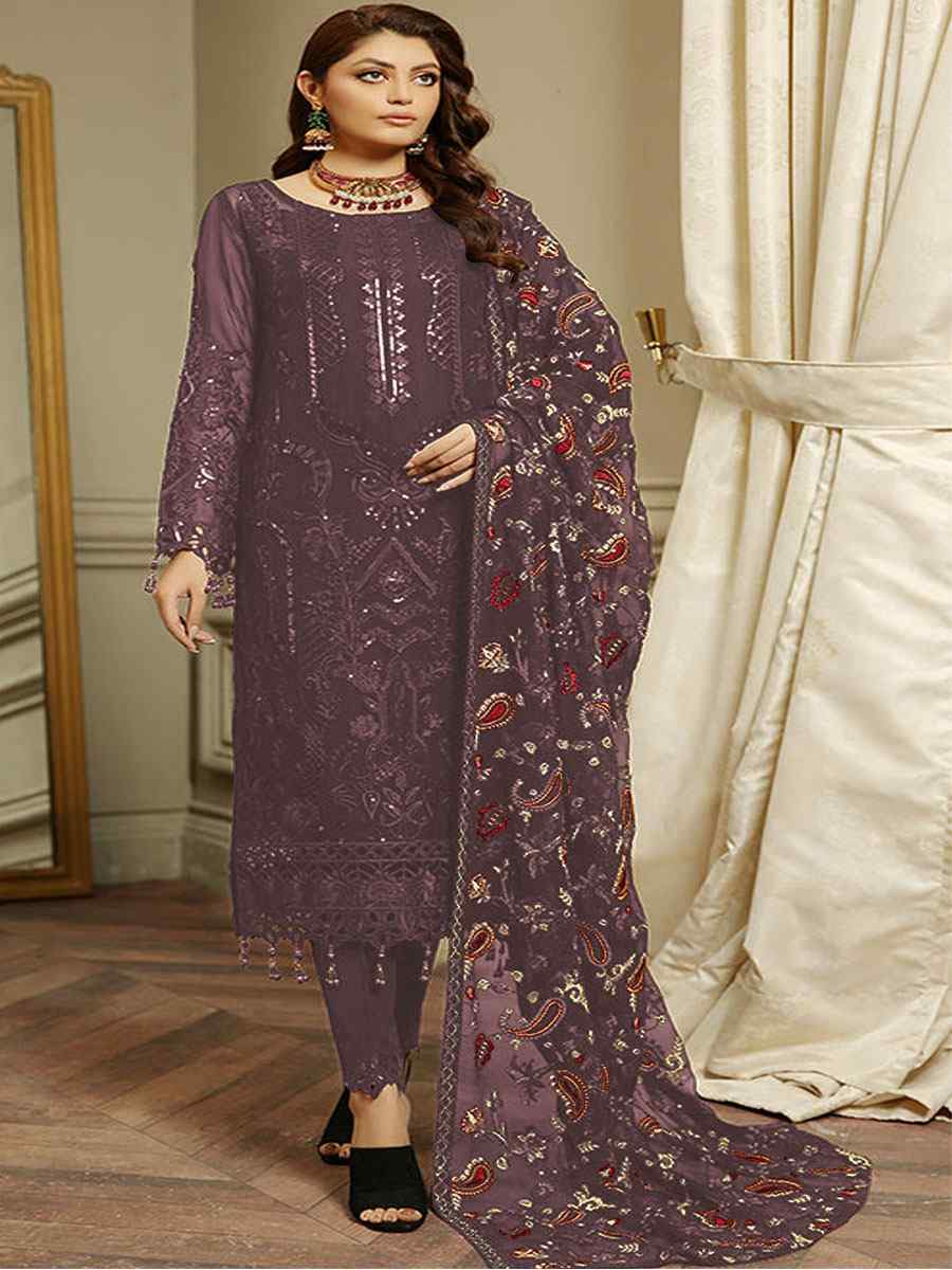 Violet Heavy Faux Georgette Embroidered Festival Party Pant Salwar Kameez