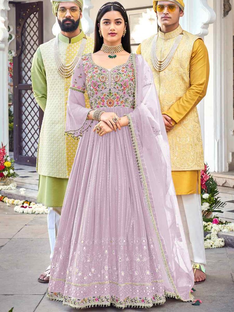 Violet Heavy Faux Georgette Embroidered Festival Wedding Anarkali Salwar Kameez