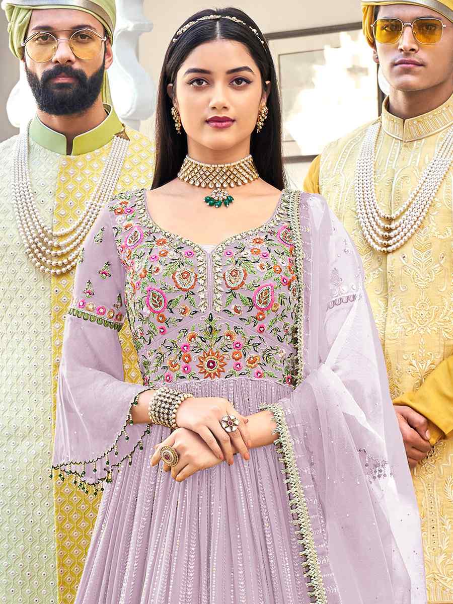 Violet Heavy Faux Georgette Embroidered Festival Wedding Anarkali Salwar Kameez