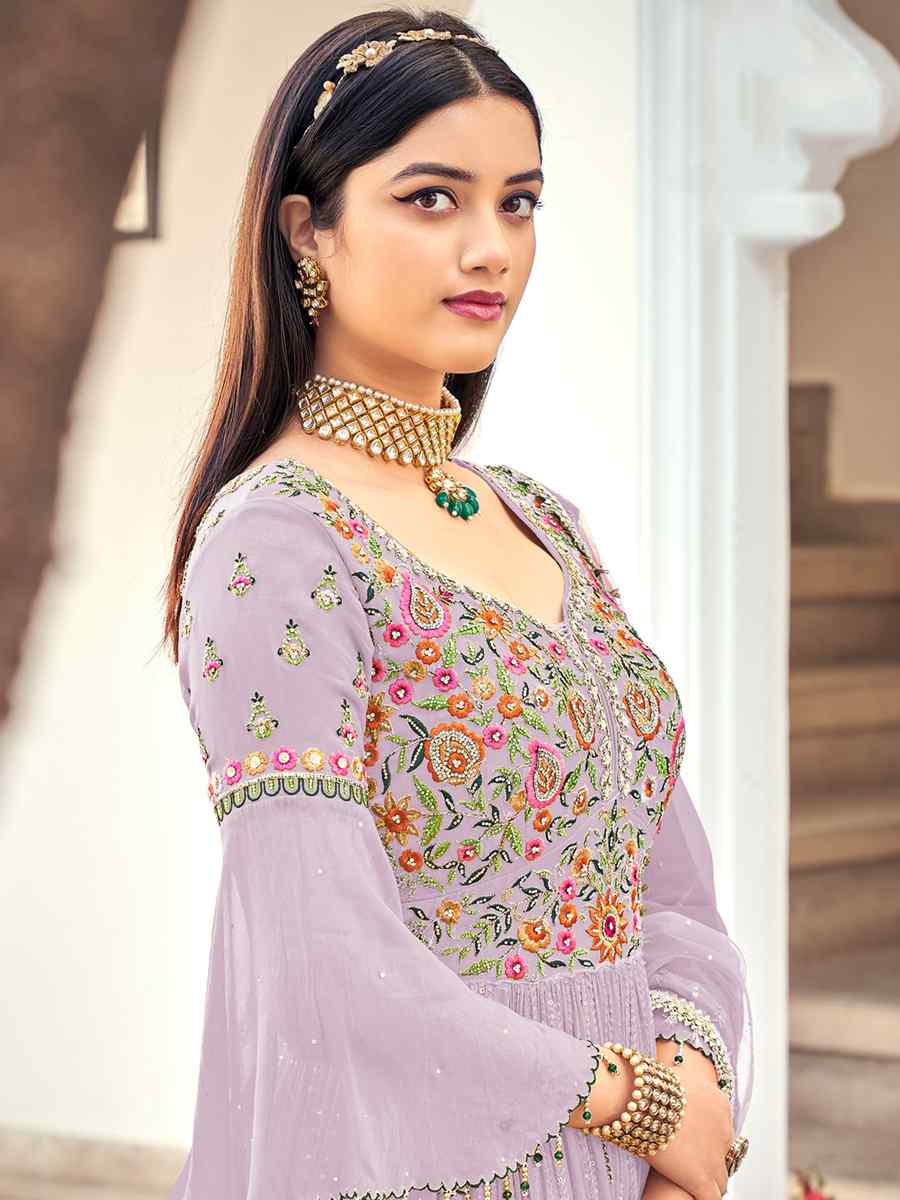 Violet Heavy Faux Georgette Embroidered Festival Wedding Anarkali Salwar Kameez