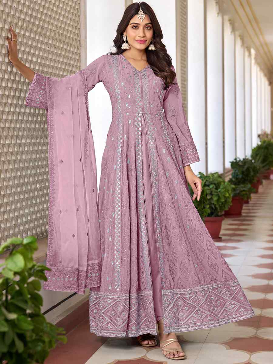 Violet Heavy Faux Georgette Embroidered Festival Wedding Anarkali Salwar Kameez