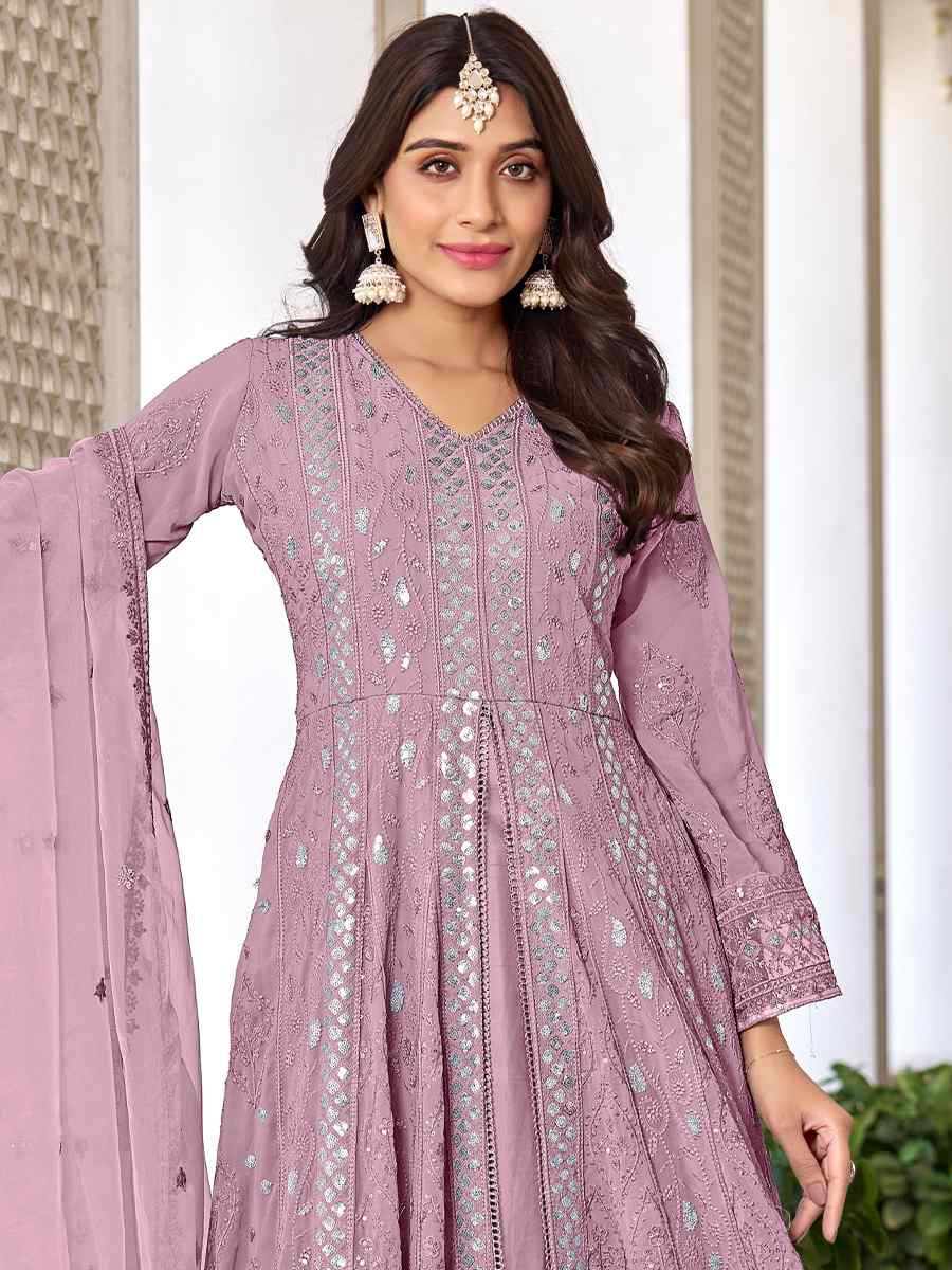 Violet Heavy Faux Georgette Embroidered Festival Wedding Anarkali Salwar Kameez