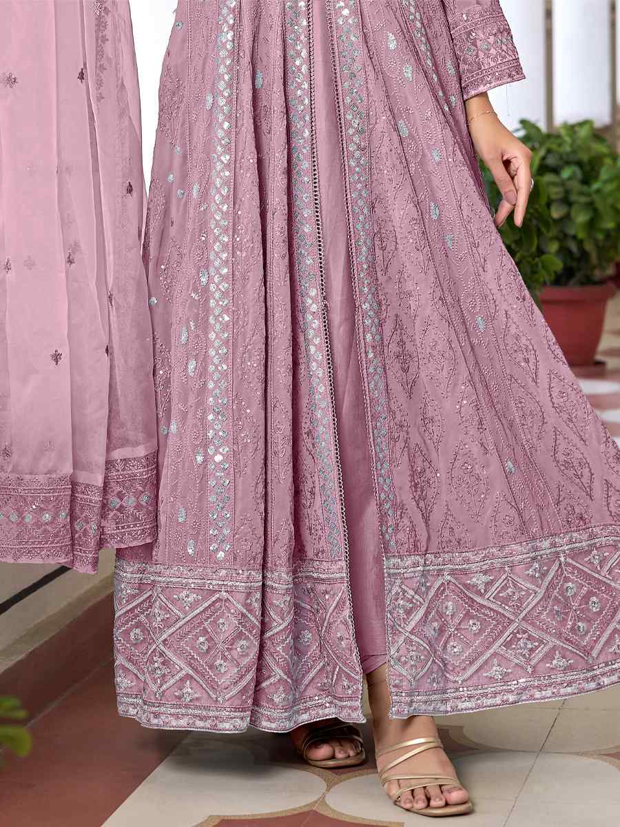 Violet Heavy Faux Georgette Embroidered Festival Wedding Anarkali Salwar Kameez