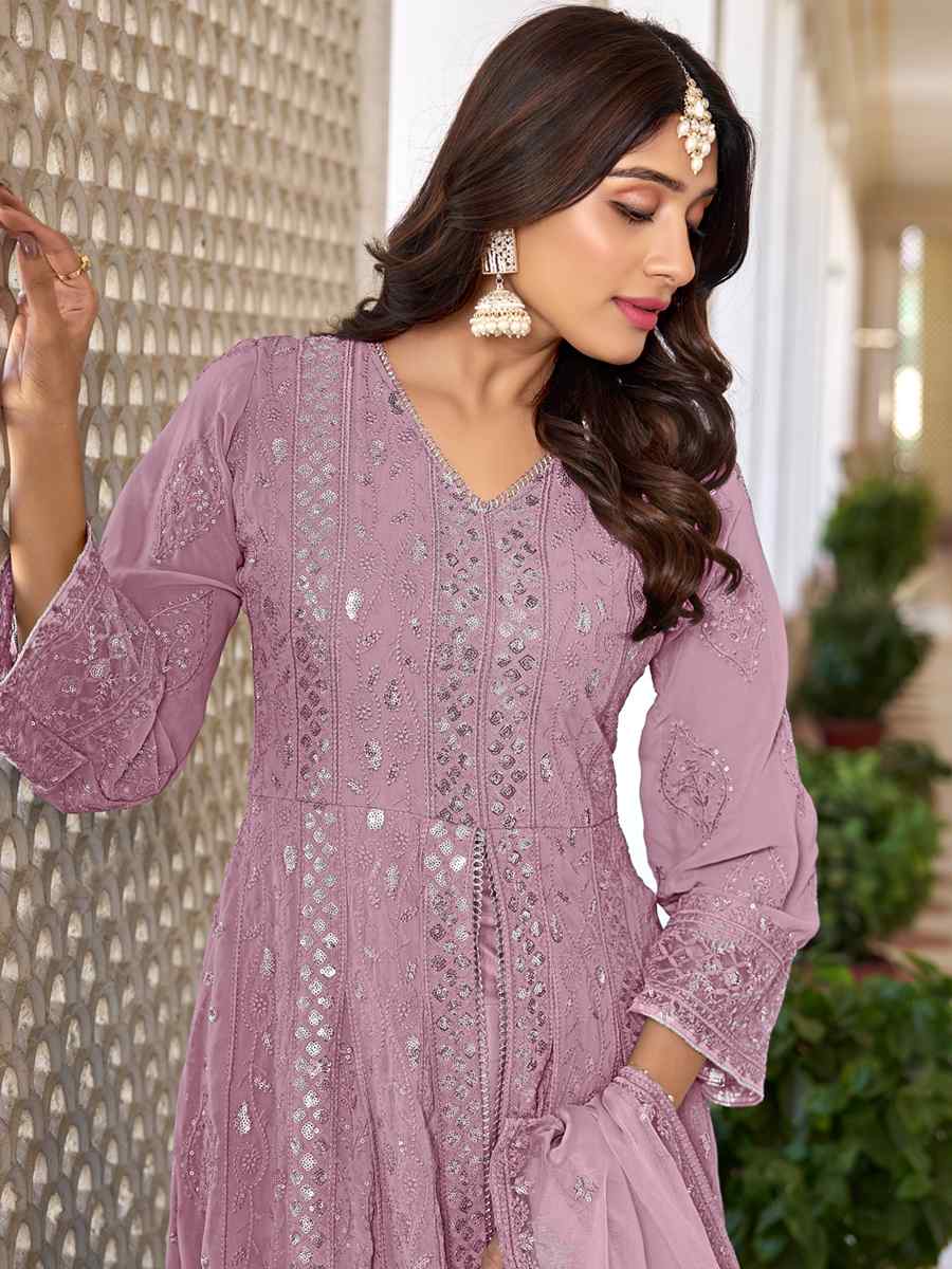 Violet Heavy Faux Georgette Embroidered Festival Wedding Anarkali Salwar Kameez
