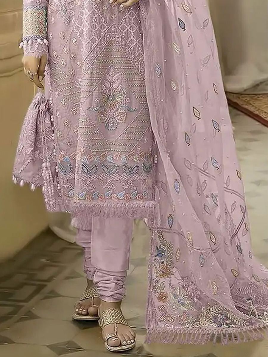 Violet Heavy Faux Georgette Embroidered Festival Wedding Pant Salwar Kameez