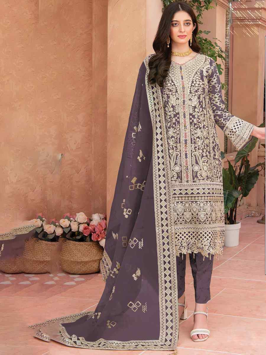 Violet Heavy Organza Embroidered Festival Casual Pant Salwar Kameez