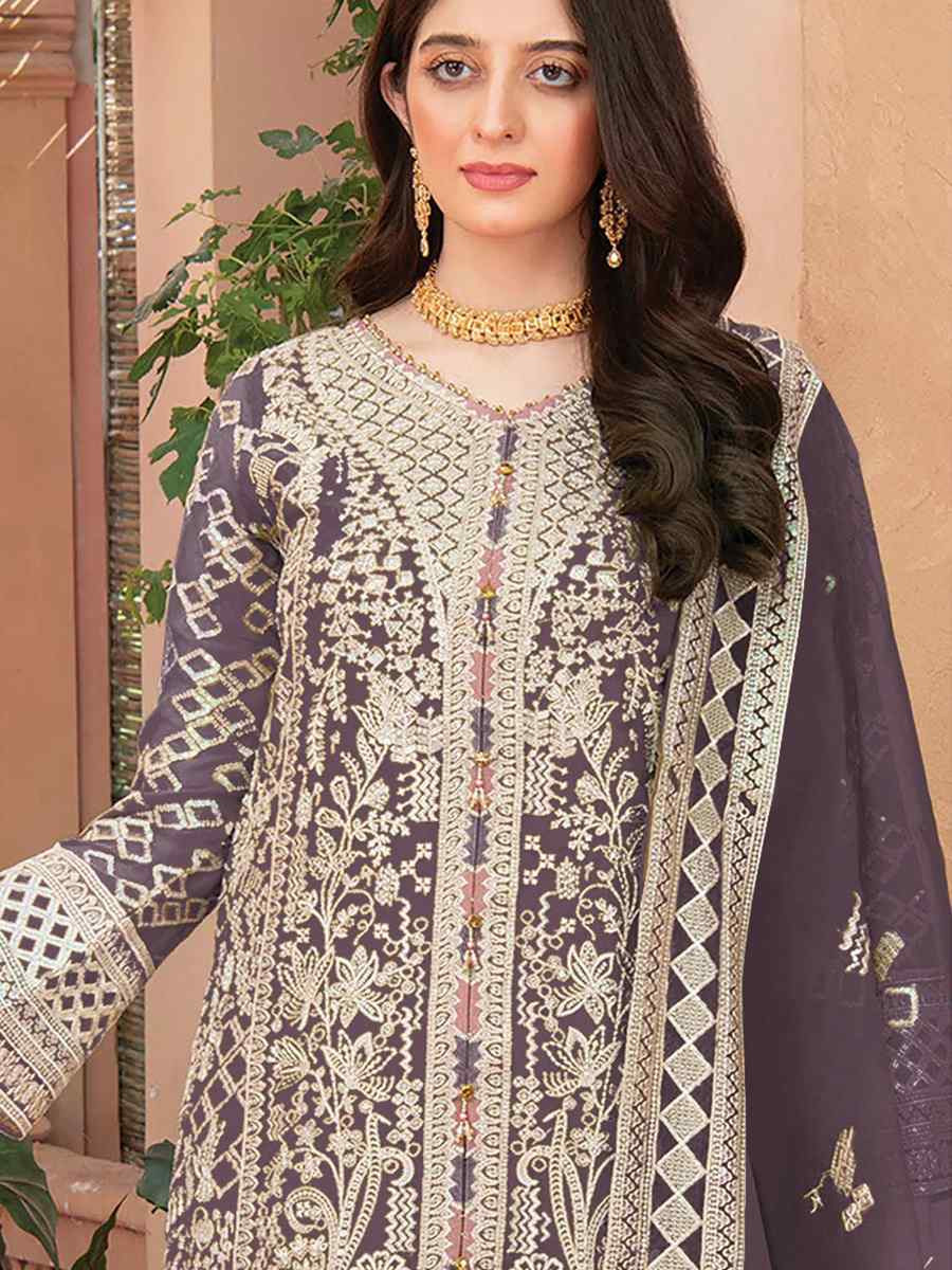 Violet Heavy Organza Embroidered Festival Casual Pant Salwar Kameez