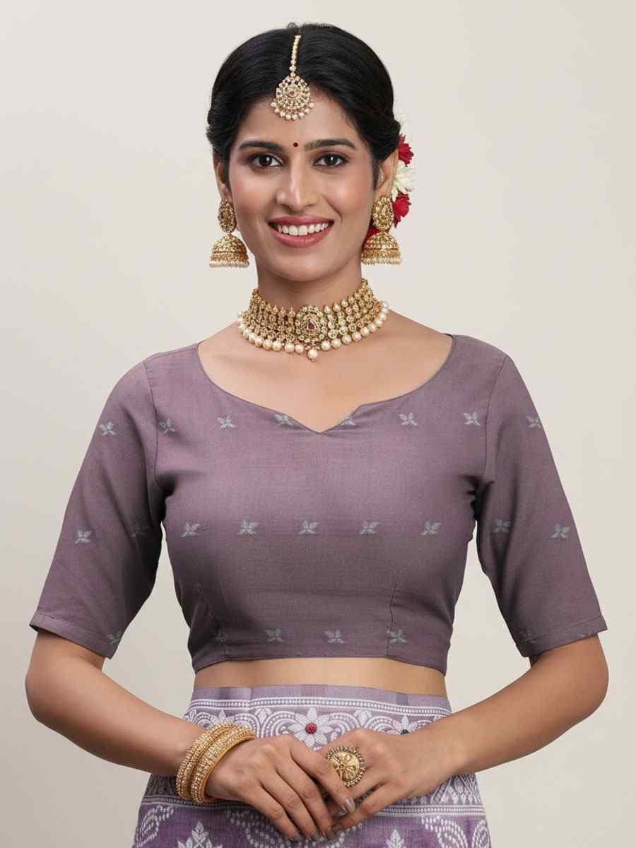 Violet Linen Cotton Handwoven Bridal Reception Festival Wedding Fancy Heavy Border Saree