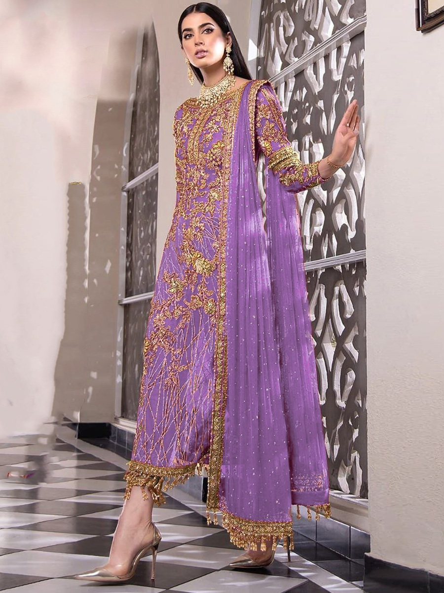 Violet Net Embroidered Festival Party Pant Salwar Kameez