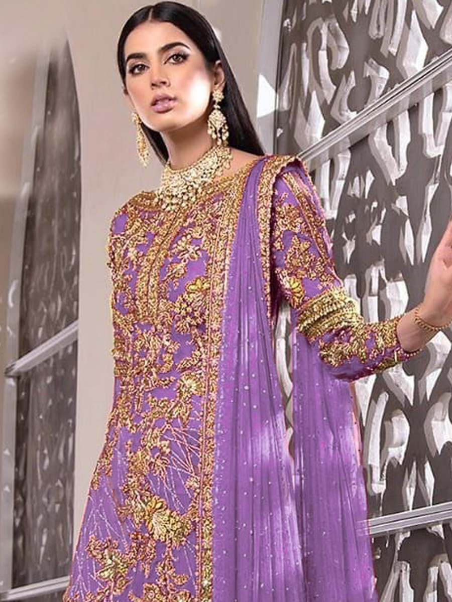 Violet Net Embroidered Festival Party Pant Salwar Kameez