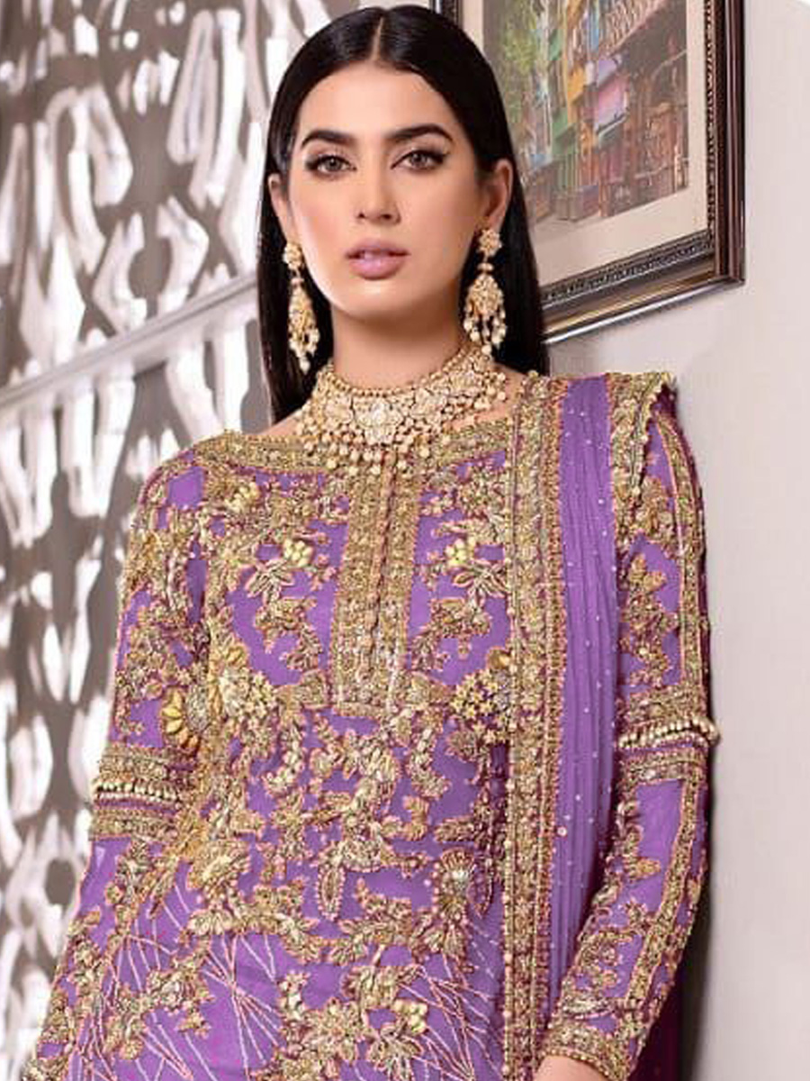 Violet Net Embroidered Festival Party Pant Salwar Kameez