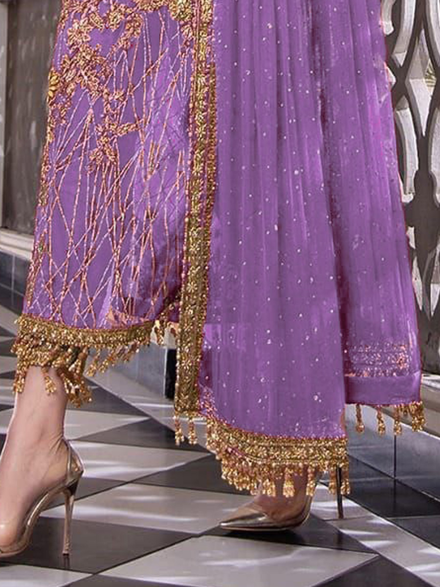 Violet Net Embroidered Festival Party Pant Salwar Kameez