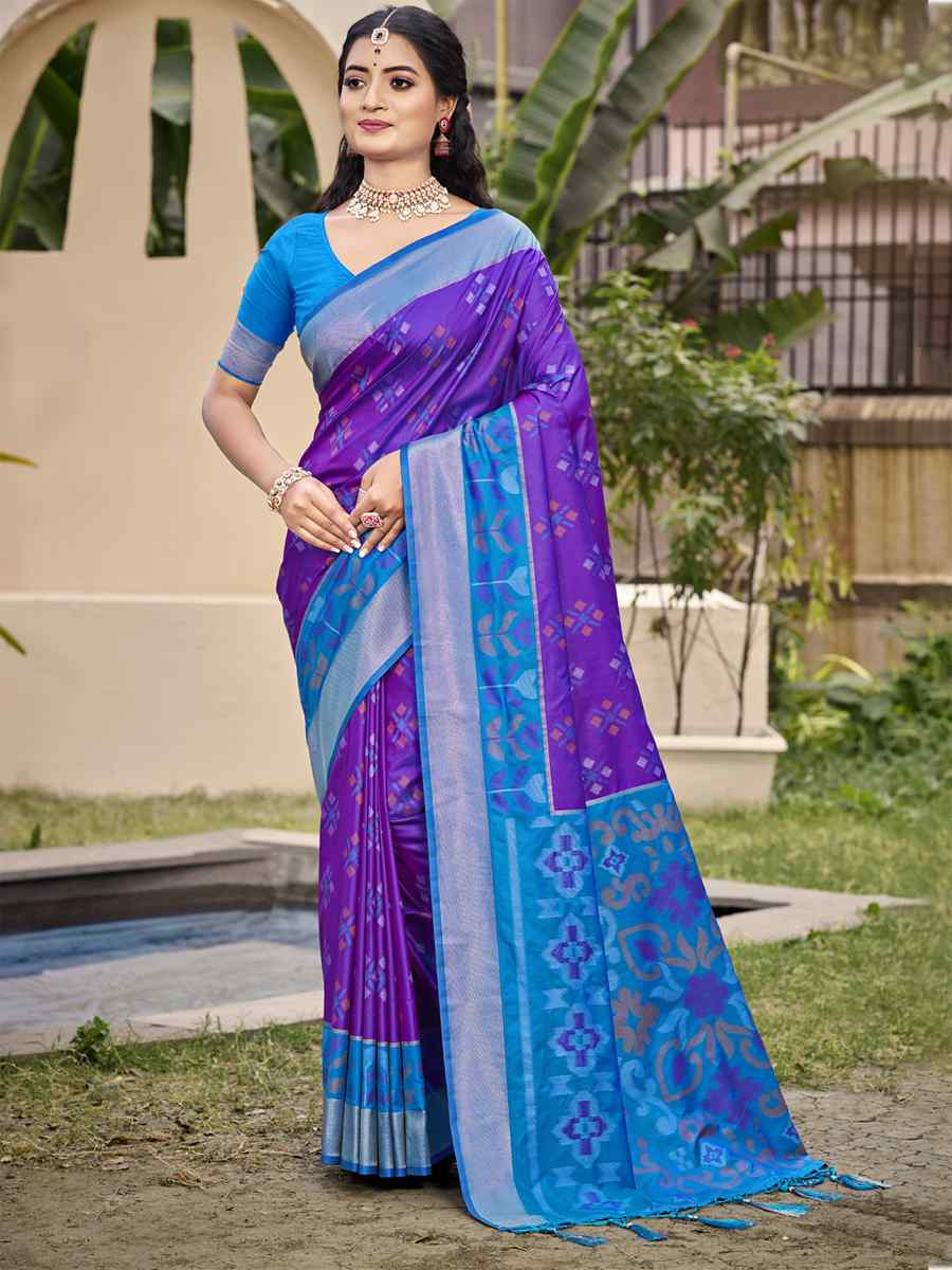 Violet Pochampalli Silk Handwoven Festival Wedding Fancy Heavy Border Saree
