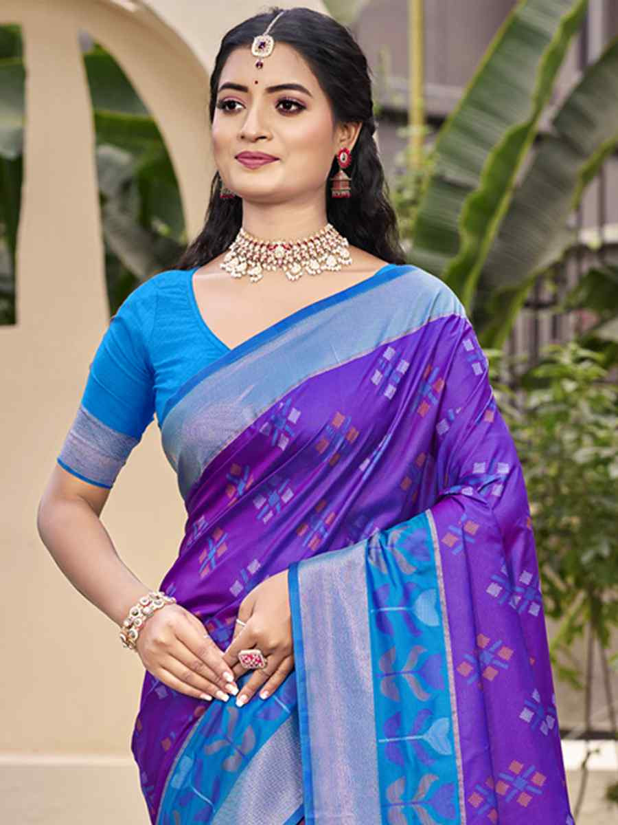Violet Pochampalli Silk Handwoven Festival Wedding Fancy Heavy Border Saree