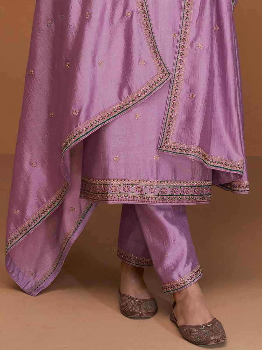 Violet Premium Silk Embroidered Festival Casual Pant Salwar Kameez