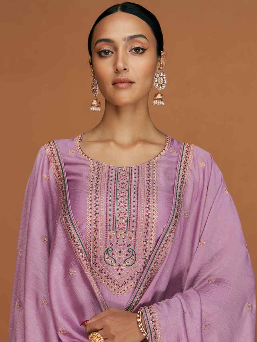 Violet Premium Silk Embroidered Festival Casual Pant Salwar Kameez