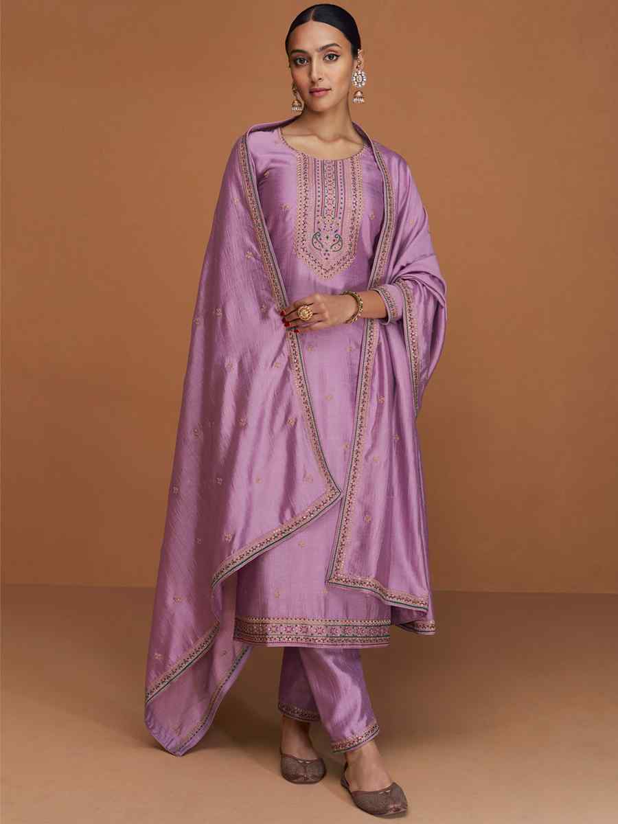 Violet Premium Silk Embroidered Festival Casual Pant Salwar Kameez