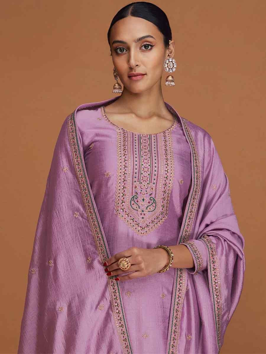 Violet Premium Silk Embroidered Festival Casual Pant Salwar Kameez