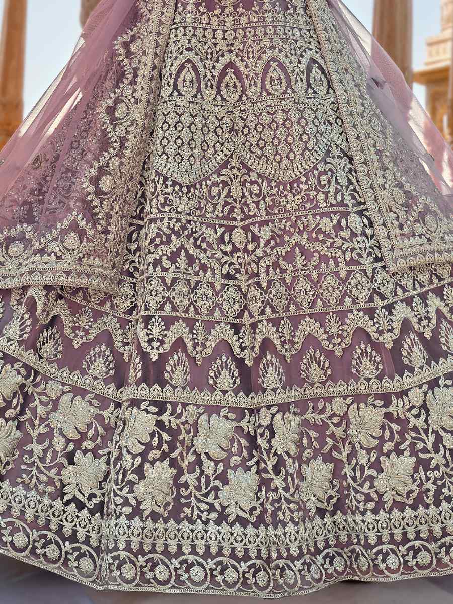 Violet Pure Butterfly Net Embroidered Festival Wedding Anarkali Salwar Kameez