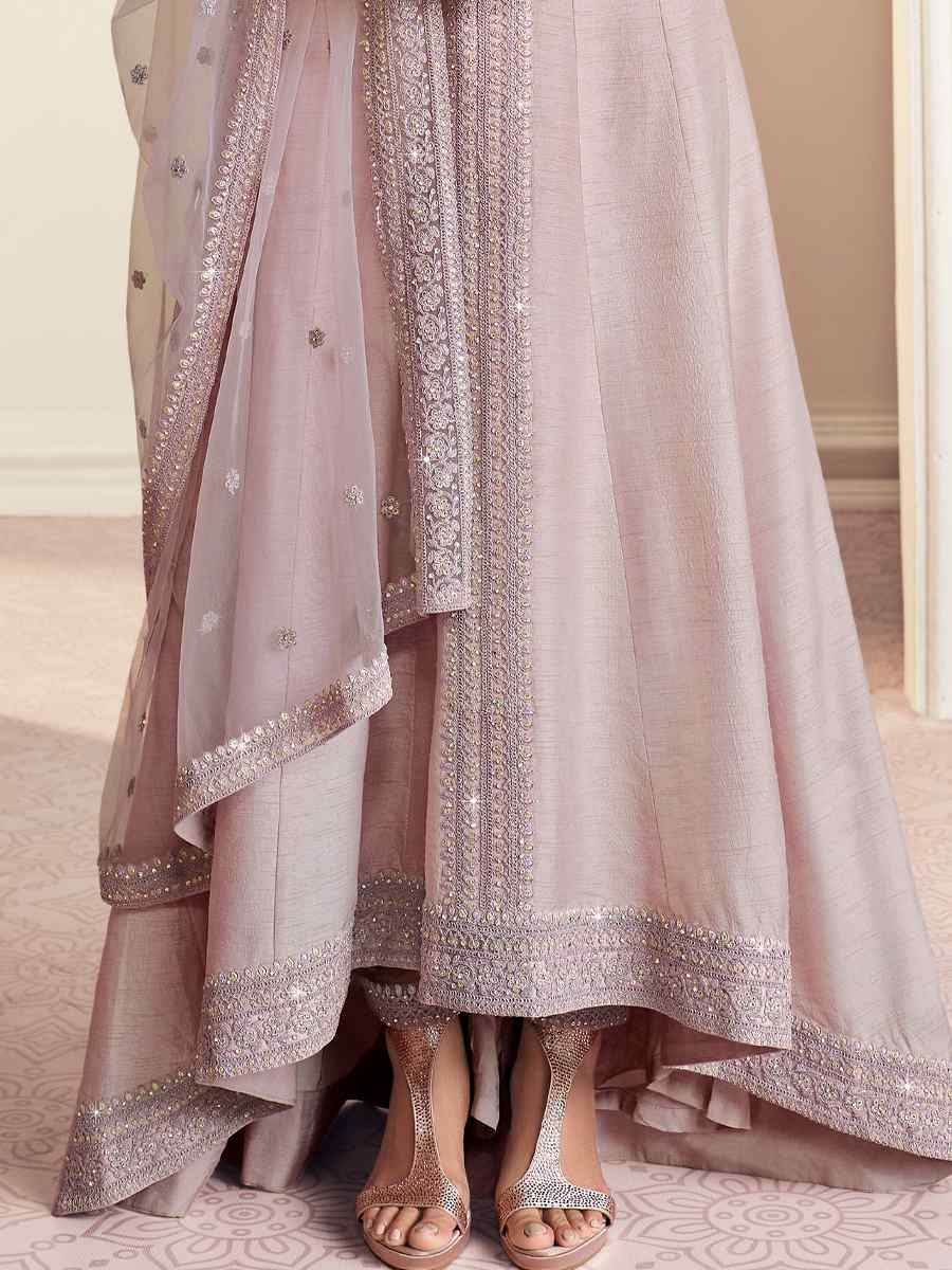 Violet Russian Silk Embroidered Festival Wedding Anarkali Salwar Kameez
