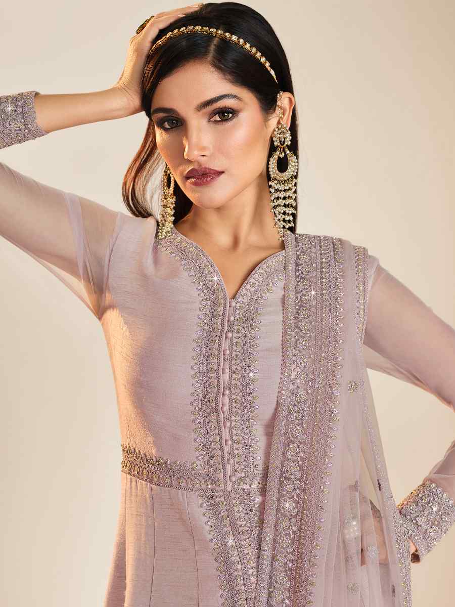 Violet Russian Silk Embroidered Festival Wedding Anarkali Salwar Kameez