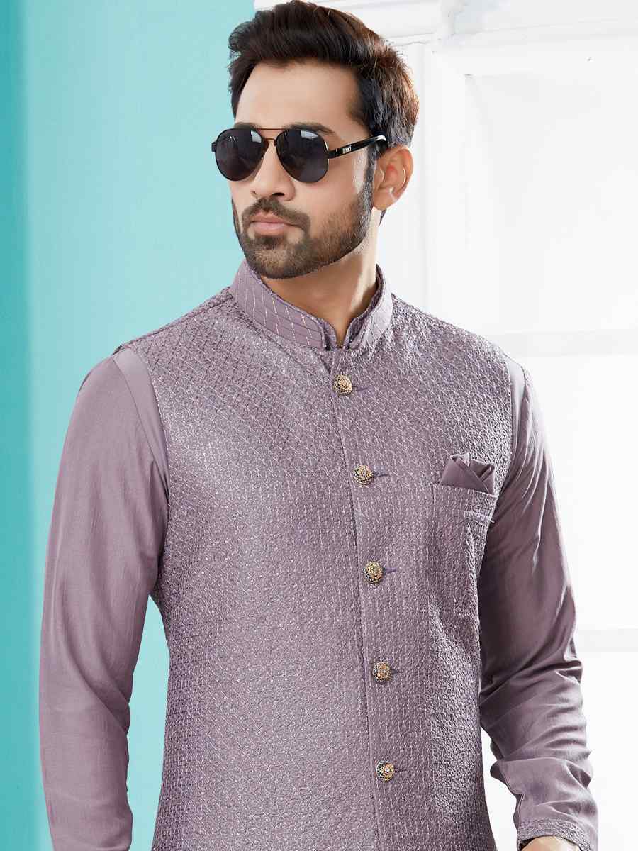Violet Silk Dupion Woven Festival Party Kurta