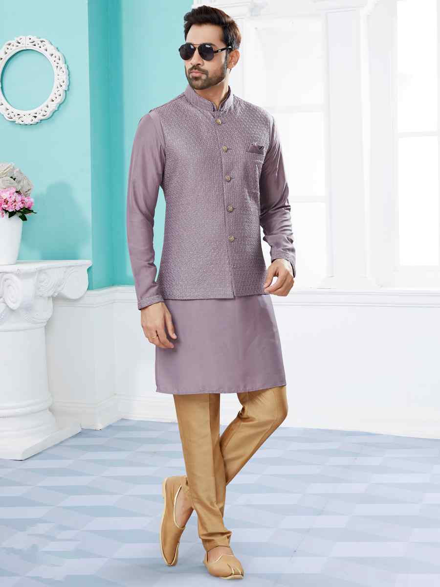 Violet Silk Dupion Woven Festival Party Kurta
