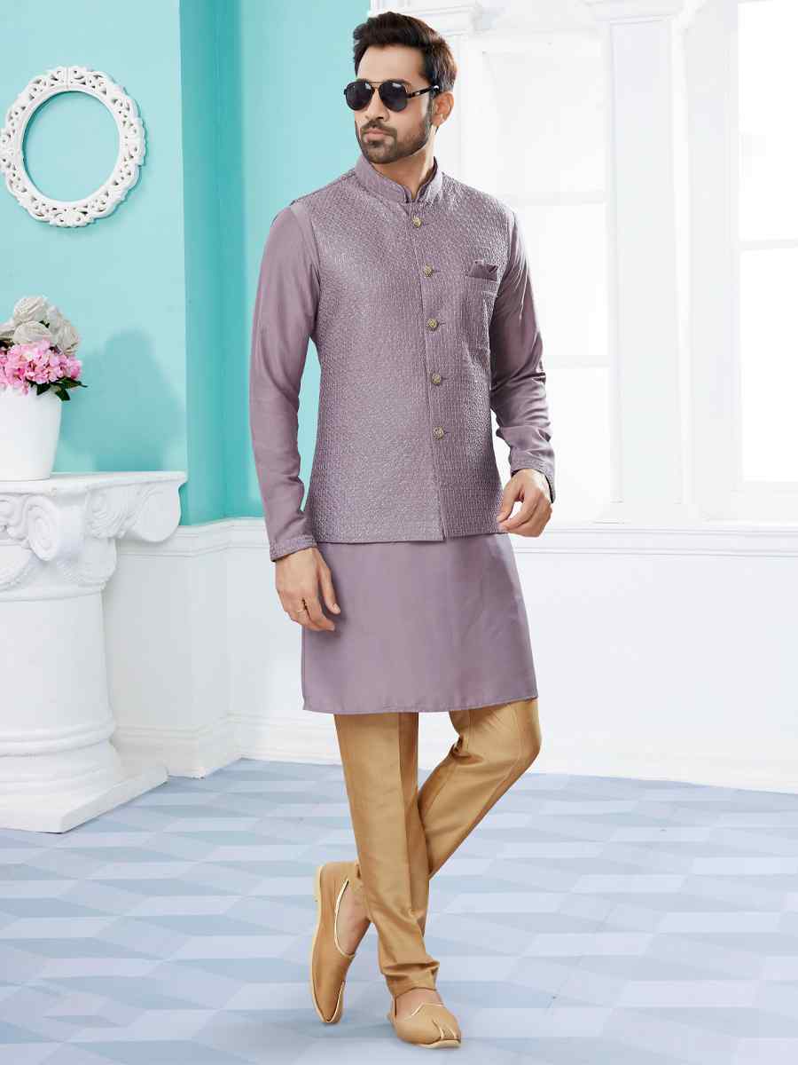 Violet Silk Dupion Woven Festival Party Kurta