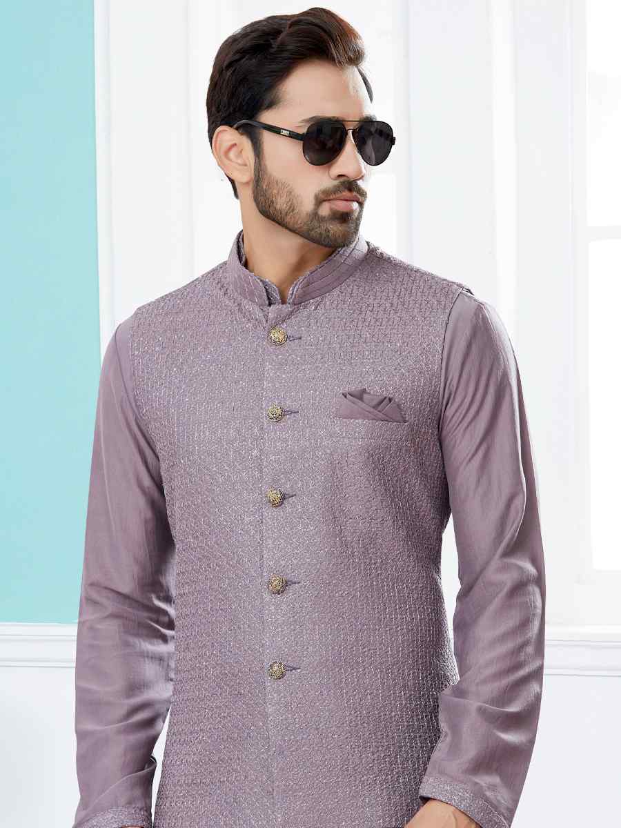 Violet Silk Dupion Woven Festival Party Kurta