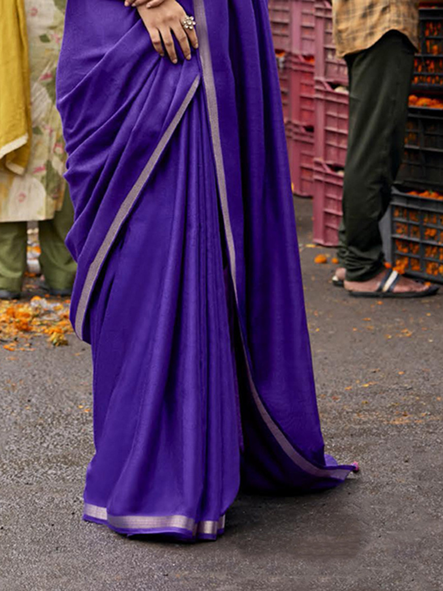 Violet Silk Plain Casual Party Festival Wedding Fancy Classic Style Sarees
