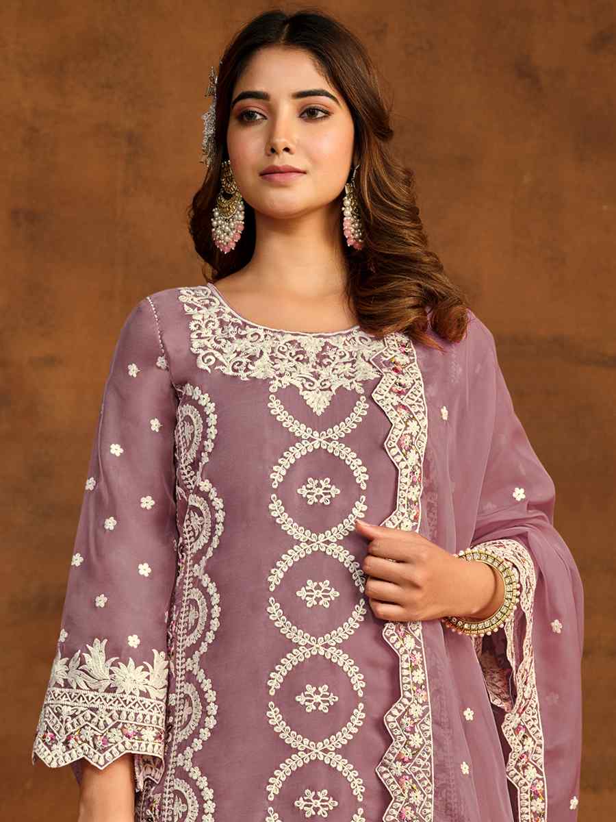 Violet Soft Organza Embroidered Festival Wedding Pant Salwar Kameez