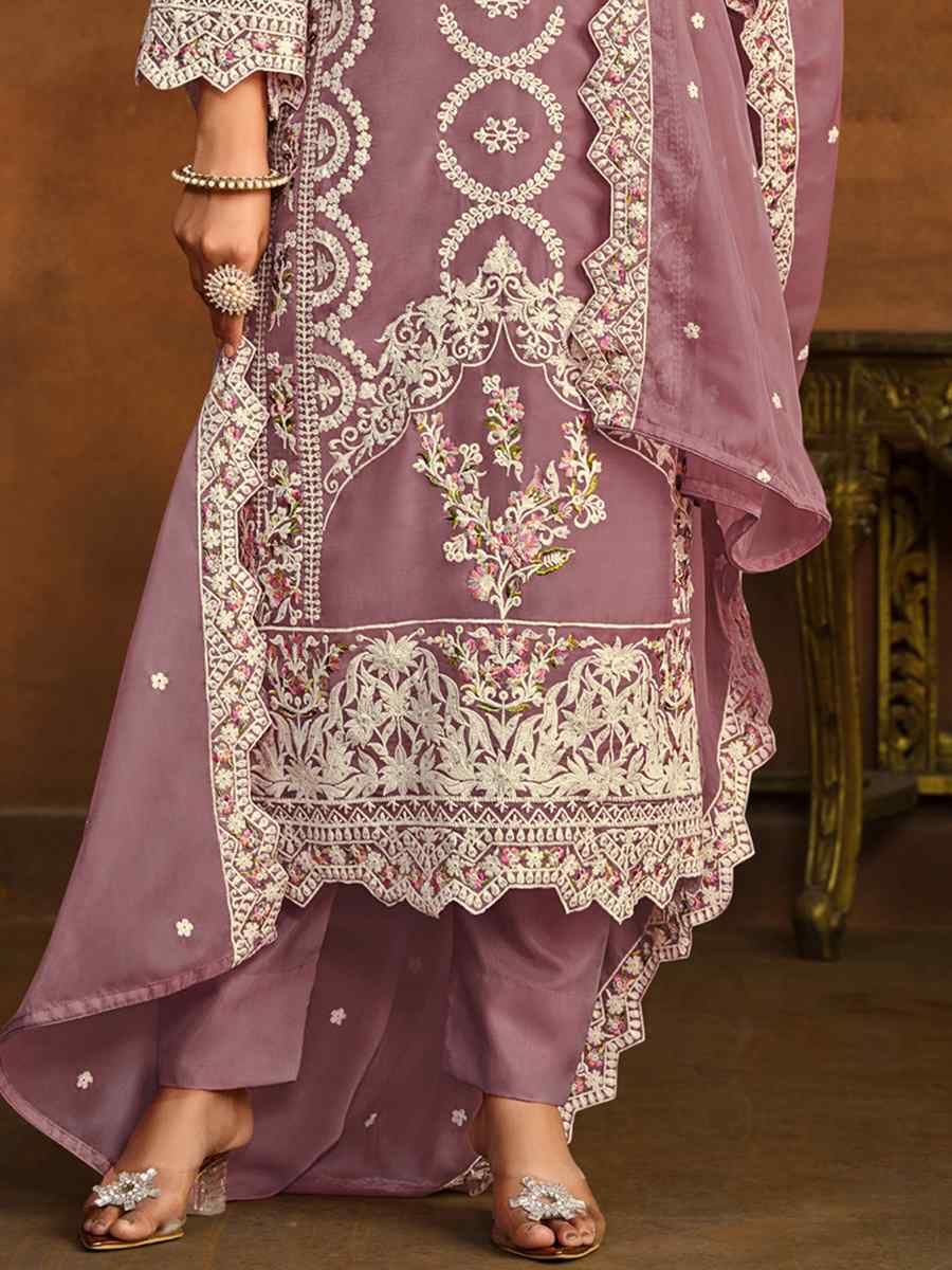 Violet Soft Organza Embroidered Festival Wedding Pant Salwar Kameez