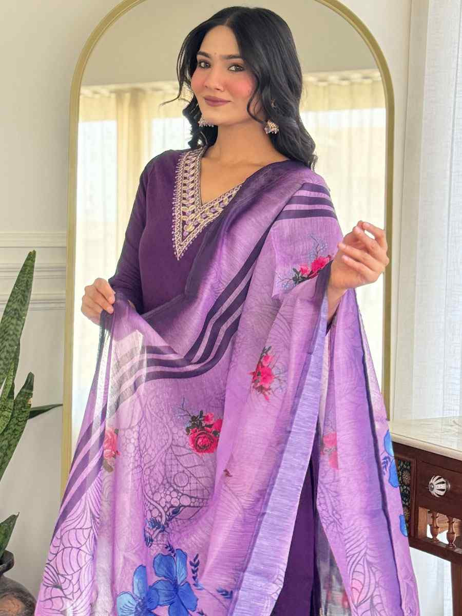 Violet Viscose Rayon Embroidery Party Wedding Festival Casual Ready Pant Salwar Kameez