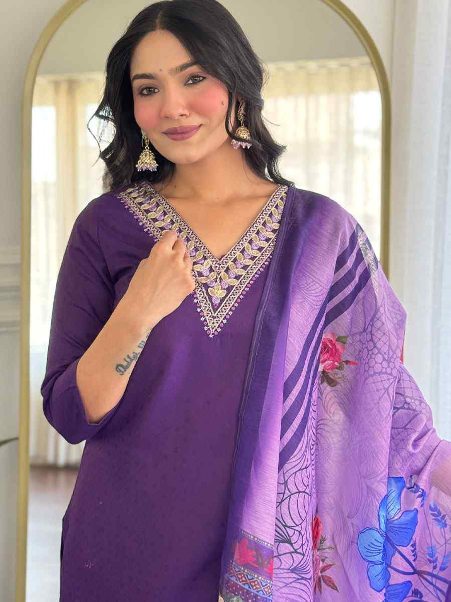 Violet Viscose Rayon Embroidery Party Wedding Festival Casual Ready Pant Salwar Kameez