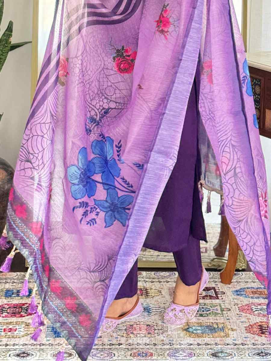 Violet Viscose Rayon Embroidery Party Wedding Festival Casual Ready Pant Salwar Kameez