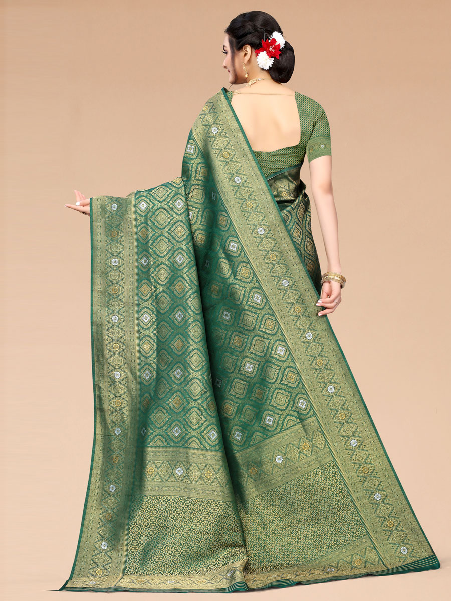 Viridian Green Blended Silk Handwoven Party Saree