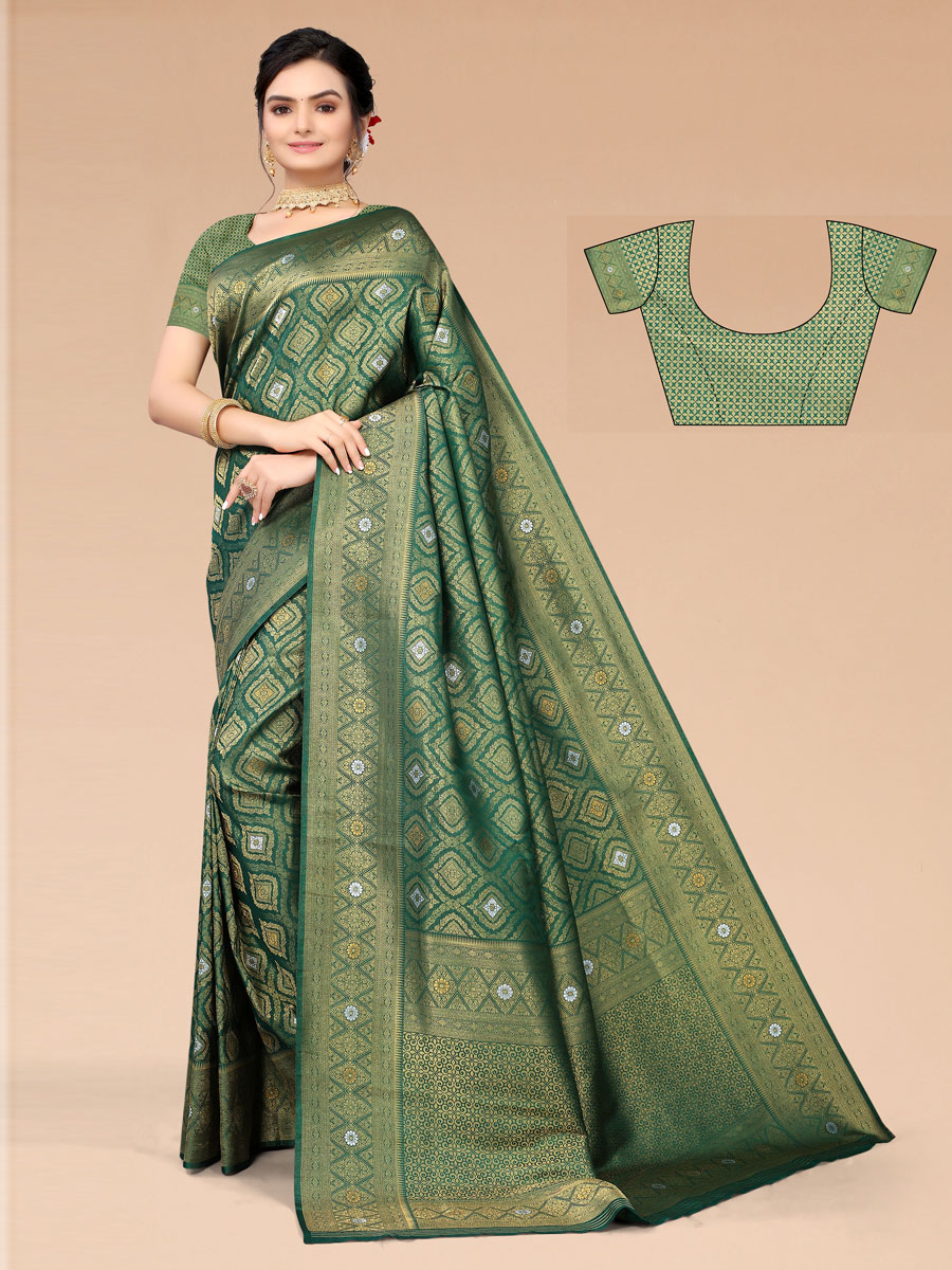 Viridian Green Blended Silk Handwoven Party Saree