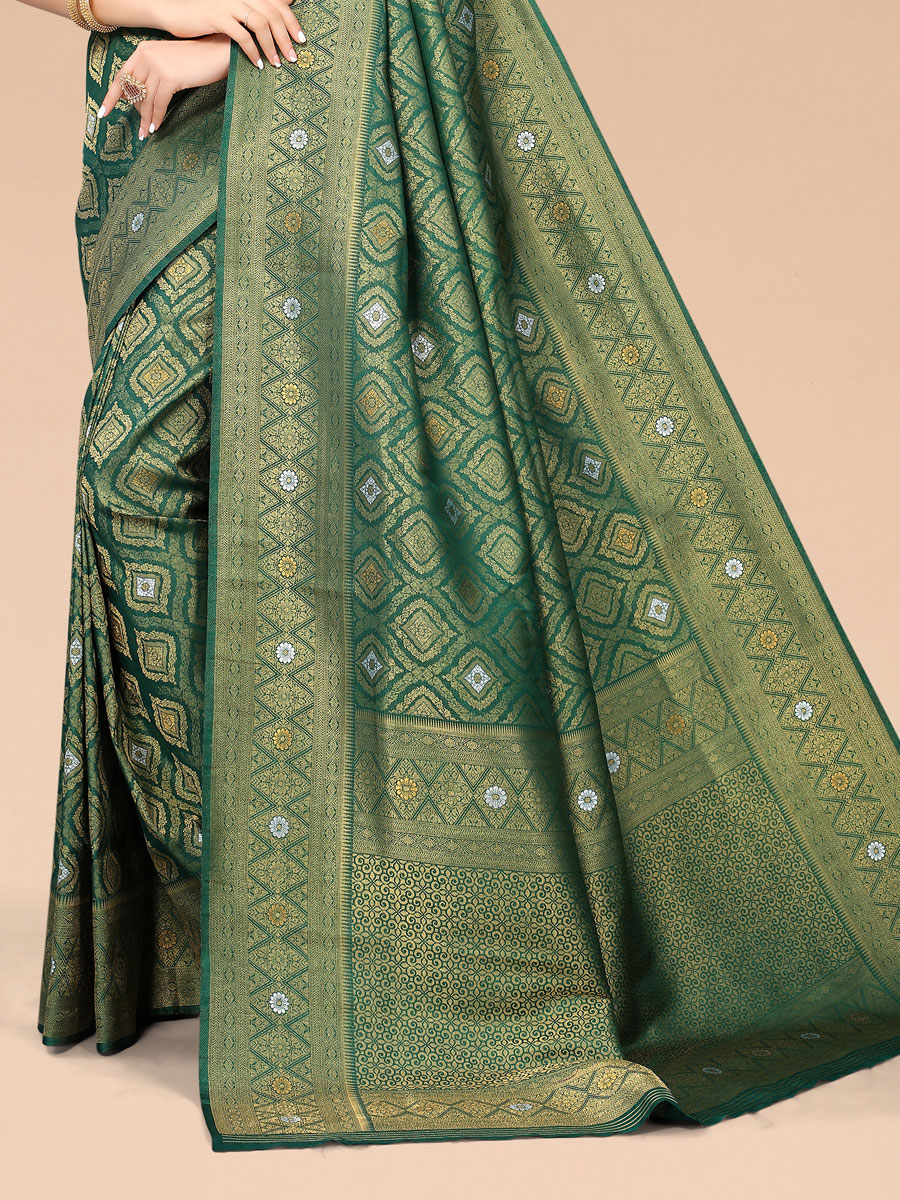 Viridian Green Blended Silk Handwoven Party Saree