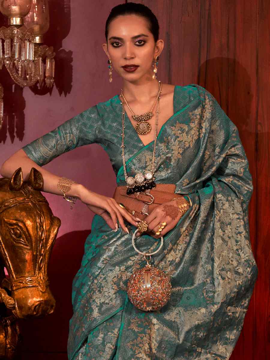 Viridian Green Handloom Silk Handwoven Wedding Festival Heavy Border Saree