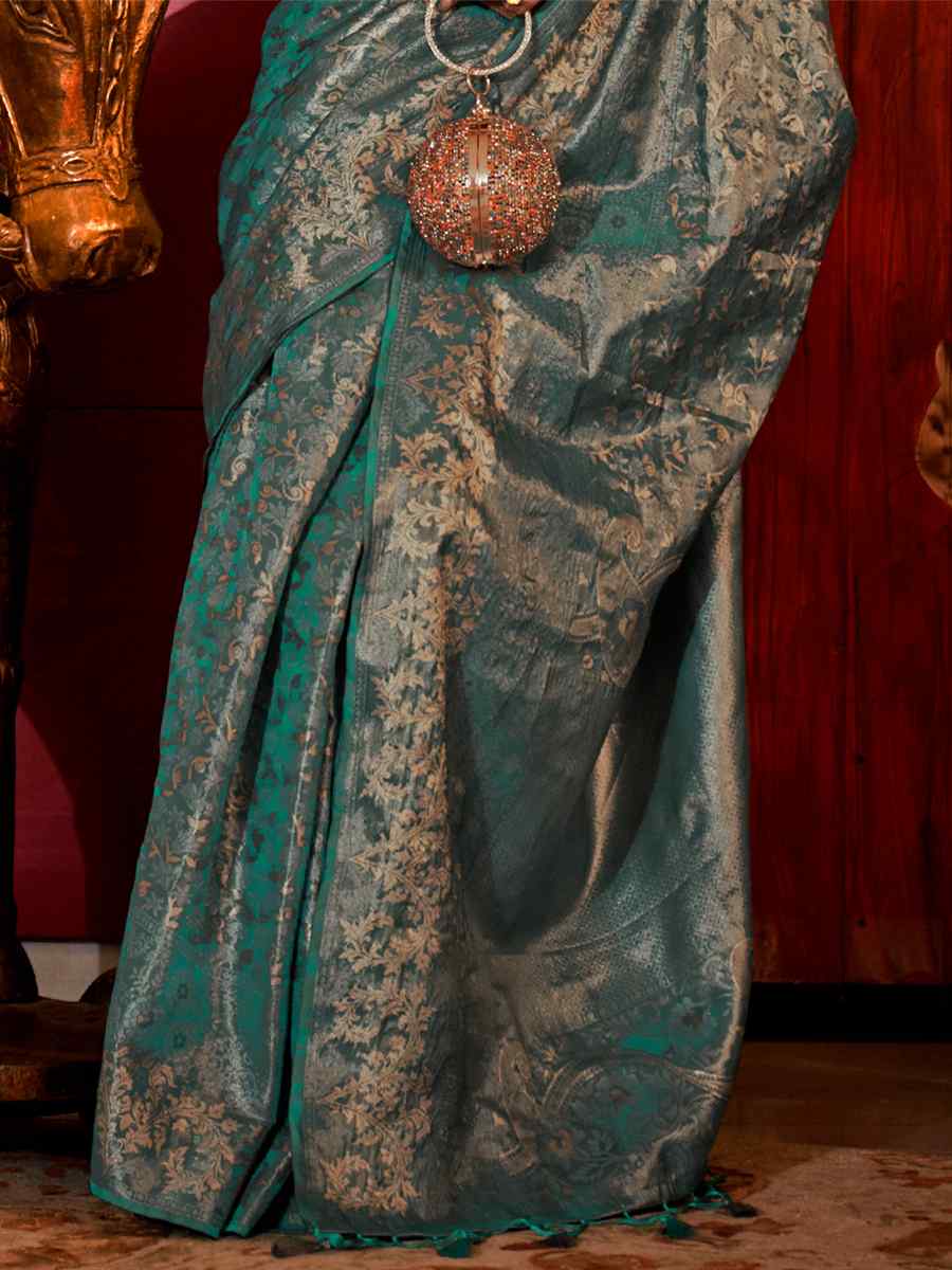 Viridian Green Handloom Silk Handwoven Wedding Festival Heavy Border Saree