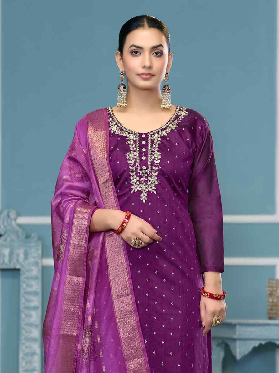 Voilet Modal Banarasi Embroidered Wedding Festival Pant Salwar Kameez